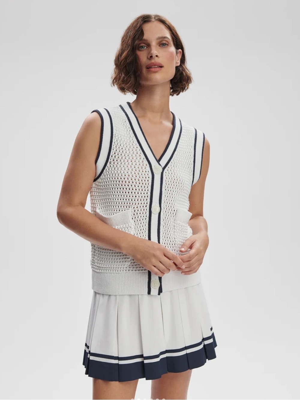 VARLEY NWT Leilani V-neck Tank Vest White and Navy Knitwear Tennis Prep size XS